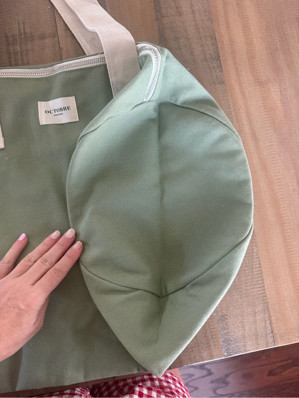 OCTOBRE Olive Canvas Tote with Cream Handles Duffle Bag Weekender